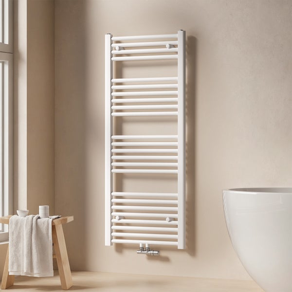 EMKE Badheizkörper Handtuchheizkörper 120x50 cm, Wasserbetrieb, Mittelanschluss, 513W, Rundrohr-Design, Weiß, für Badezimmer
