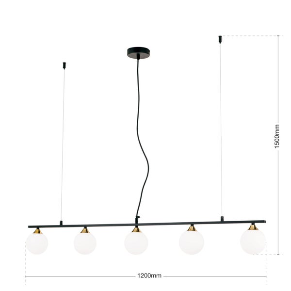 Hängeleuchte Snowwhite 120 cm Schwarz Gold 5 x G9