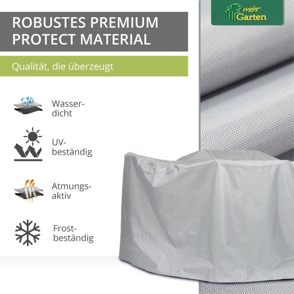 Mehr Garten - Premium PROTECT Sitzgruppen-Abdeckung rund, Maße: 200 (Ø) x 94 (H) cm I Gartenmöbel-Schutzhülle wasserdicht, UV-beständig & atmungsaktiv aus robustem Gewebe I Taupe (Hellgrau)