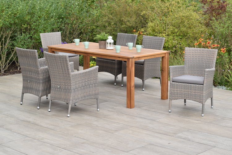 Teneriffa Gartenmöbelset 13tlg., 6 Sessel, 6 Sitzkissen, Tisch 185 x 90 cm