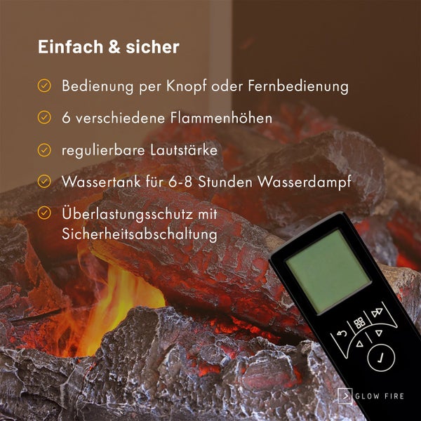 GLOW FIRE Elektrokamin 'Tucholsky Left Corner' | Wasserdampf Kamin mit OMC 600 inkl. Holz in schwarz als Raumteiler | HxBxT: 140x90x45 cm