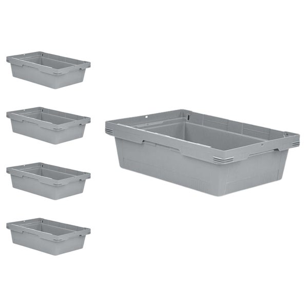 PROREGAL Mega Deal 5x Conical Mehrweg-Stapelbehälter Grau HxBxT 17,5 x 40 x 60cm 29 Liter Lagerbox  Eurobox  Transportbox  Transportbehälter