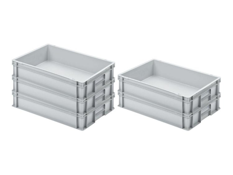 PROREGAL SparSet 5x Eurobehälter mit Geschlossenem Griff HxBxT 12 x 40 x 60 cm 21 Liter Grau Eurobox Transportbox