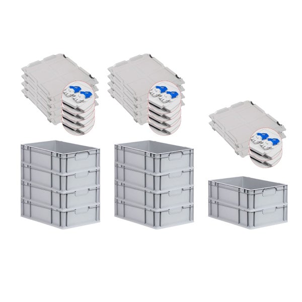 PROREGAL Spar Set 10x Eurobox Nextgen Economy Mit Scharnierdeckel & Blauen Schiebeschnappverschlüsse Griffe Geschlossen HxBxT 17 x 40 x 60 cm 34 Liter