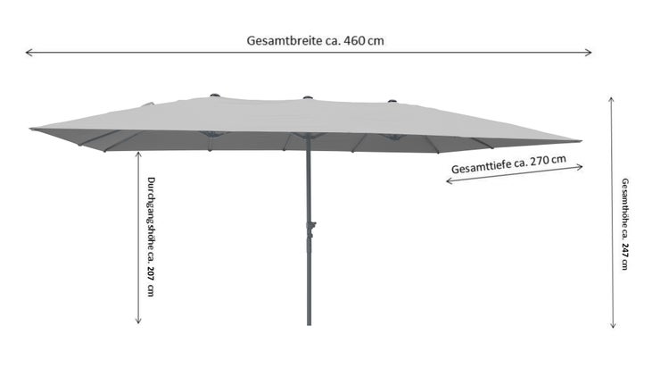 Rechteck-Doppelsonnenschirm 460 x 270 x 247 cm, lichtgrau