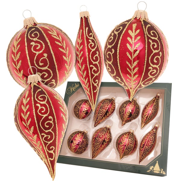 Weihnachtskugeln Set mit verschiedenen Formen und goldenen Verzierungen