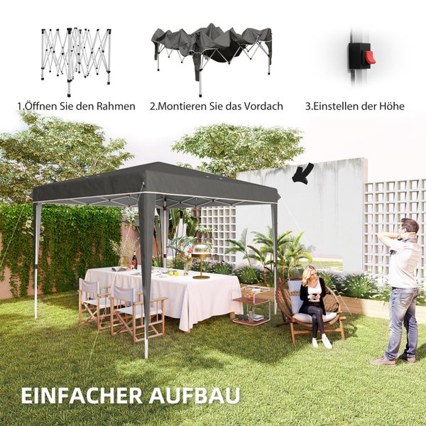 Outsunny Pavillon 3x3m, wasserabweisend Stabil Winterfest Pop-up Faltpavillon, UV Schutz 50+, Faltbar Partyzelt Gartenzelt mit Tasche, Gartenpavillon für Camping Garten, Dunkelgrau