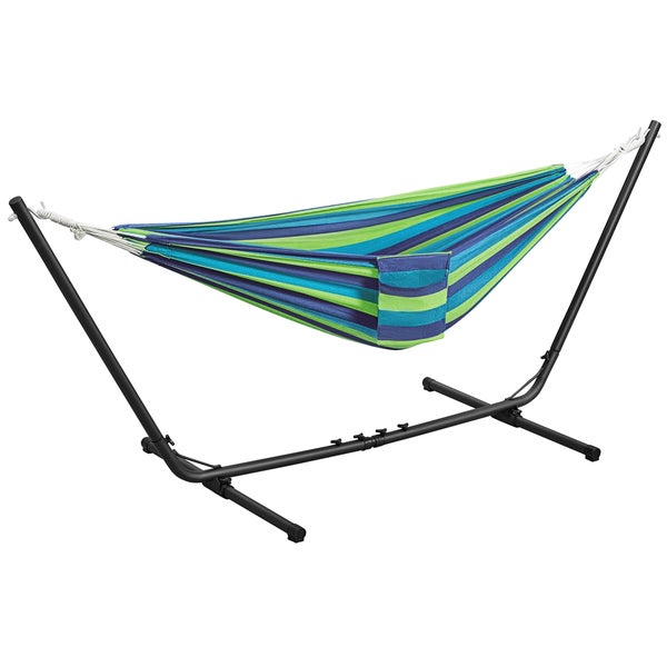 Gestreifte Hängematte mit Stahlgestell für den Garten