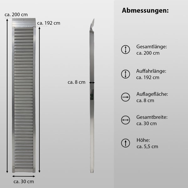 TRUTZHOLM 1 x Auffahrrampe 200 cm 1000 kg Alu grau gebördelt Motorradrampe Verladerampe