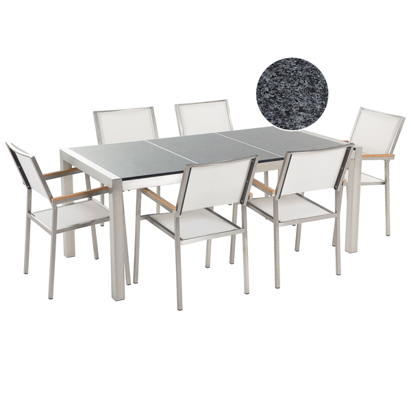 Gartenmöbel Set 6-Sitzer GROSSETO Dreifachplatte Granit Polierter Grau / Weiß