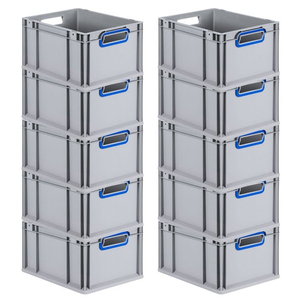 PROREGAL Spar Set 10x Eurobox Nextgen Color HxBxT 22 x 30 x 40 cm 20 Liter Griffe Blau Offen Glatter Boden Eurobehälter Transportbox