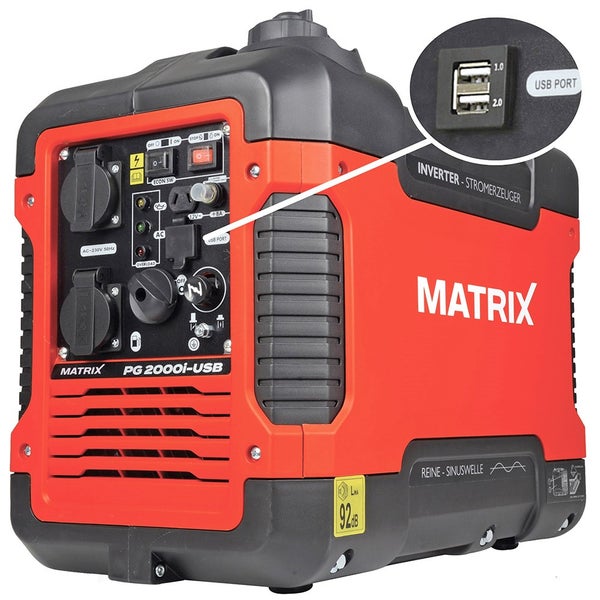 Inverter Stromerzeuger Matrix PG 2000i-USB – Benzin, 2000 Watt, leise, mobil