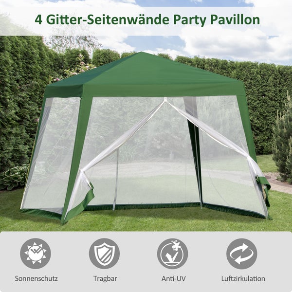 Outsunny Gartenpavillon Pavillon Festzelt Partyzelt wetterfest Zelt mit Moskitonetz Metall + Polyester Grün 3 x 3 m