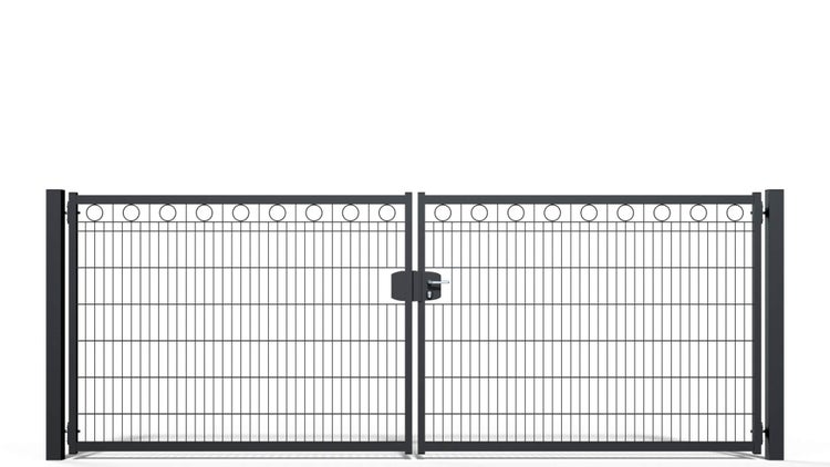 Gartentor ZAUNGURU BASIC-Line Berlin Kreis aus Metall, Höhe: 143cm, Breite: 401cm, 2-flügelig inkl. Pfosten, Schloss und Zubehör, Feuerverzinkt und in RAL 7016 Anthrazitgrau pulverbeschichtet
