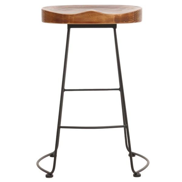 Hocker mit Metallsockel und Holzsitz