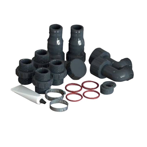 PVC-U Klebe-Fitting Set mit Kleber, Dichtungen, Schlauchschellen und verschiedenen Verbindungsstücken