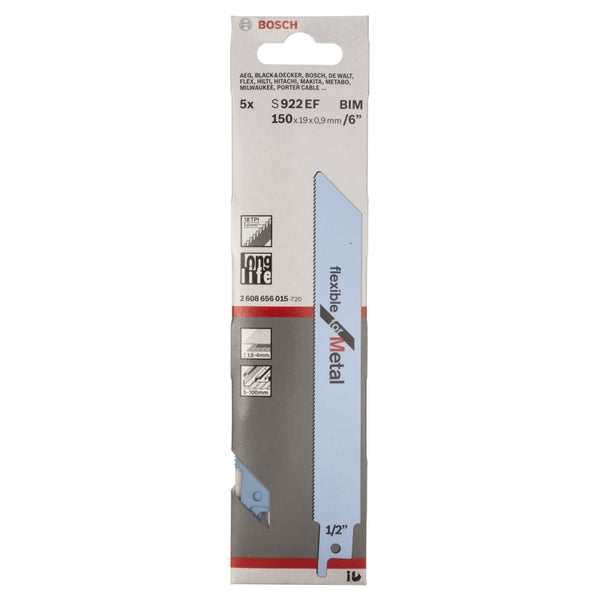 Bosch 5x Säbelsägeblatt S 922 EF Flexible for Metal - 2608656015