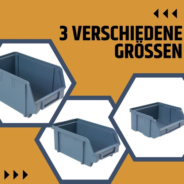 Stapelboxen Schraubenbox Lagerboxen Stapelboxen Werkstatt Sichtlagerboxen klein groß Set Wandhalterung Wand 3x Stapelbox Gr.3 + 3x Kunststoffhalter