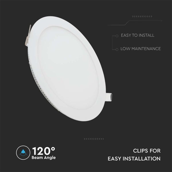 Runde LED-Einbauleuchte mit einem Abstrahlwinkel von 120 Grad, einfacher Installation und geringem Wartungsaufwand.