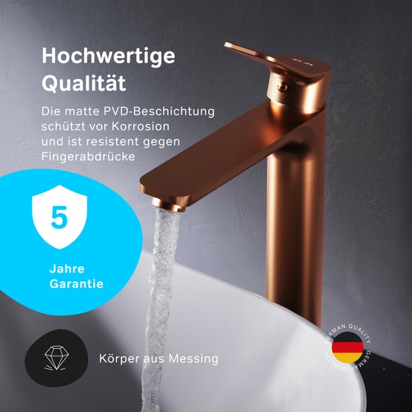 AM PM Waschbeckenarmatur aus Messing mit korrosionsbeständiger PVD Beschichtung und 5 Jahren Garantie.