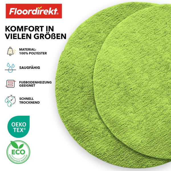 Grüne Badematte aus Polyester, saugfähig, für Fußbodenheizung geeignet, schnell trocknend, Oeko-Tex Siegel, Eco Siegel