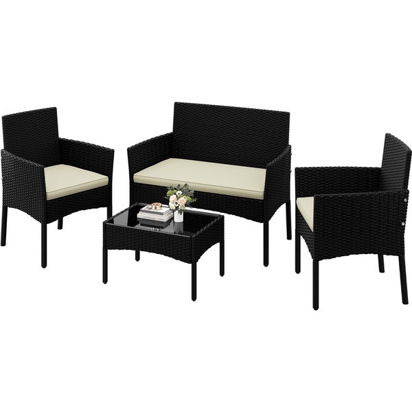 Gartenmöbelset mit Sofa, zwei Sesseln und einem Tisch