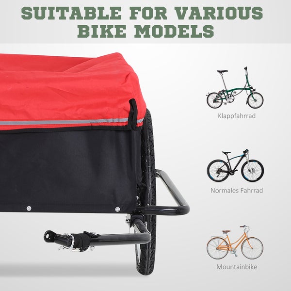 HOMCOM Lasten-Fahrradanhänger, Transportanhänger, 140L x 88B x 60H cm, 600D Oxford, Stahlrohr, Schwarz+Rot