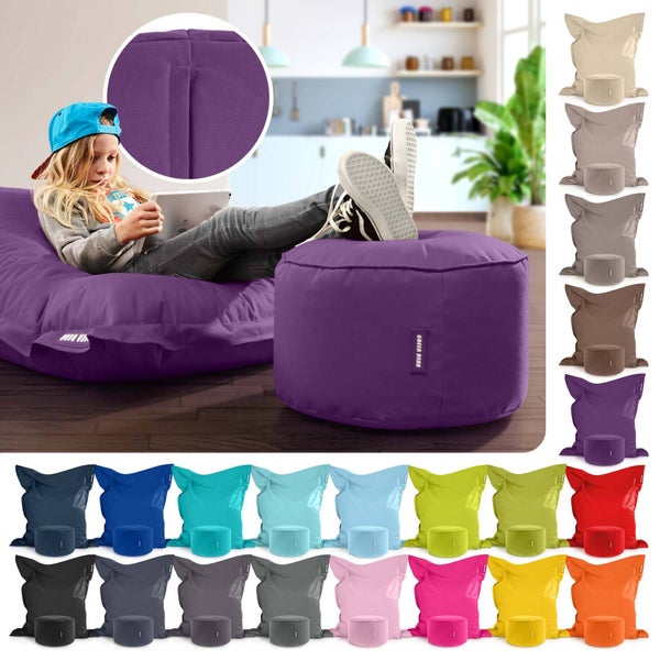 Green Bean 2er Set XXL Sitzsack inkl. Pouf fertig befüllt mit EPS-Perlen - Riesensitzsack 140x180 Lounge Sitz-Kissen Bean-Bag Chair  - Lila