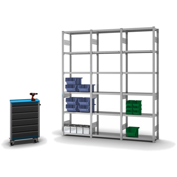 PROREGAL Fachbodenregal Stecksystem T-Profil Heavy-Duty Grundregal HxBxT 250 x 75 x 30 cm 6 Ebenen Fachlast 300 kg Beidseitig Nutzbar Verzinkt