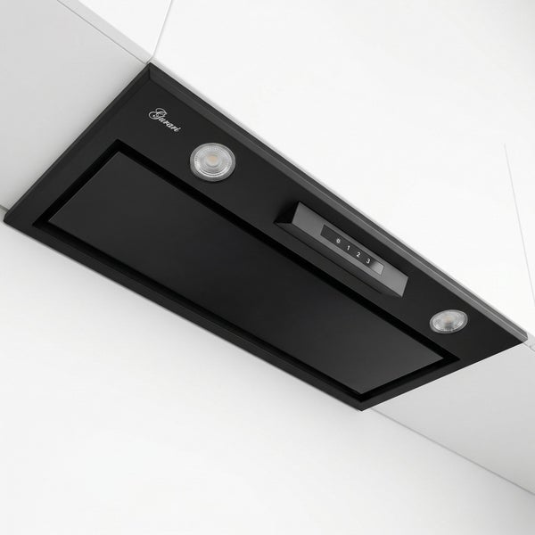 Einbau-Dunstabzugshaube von Gurari mit LED Beleuchtung und drei Leistungsstufen zur Montage in einen Küchenschrank.