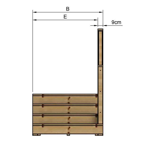 Illustration eines Hochbeets mit Maßangaben.