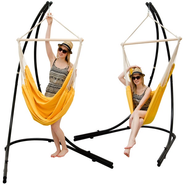 AMANKA 210cm Hängestuhlgestell inkl. XXL Hängestuhl 185x130cm Hängesessel Gelb