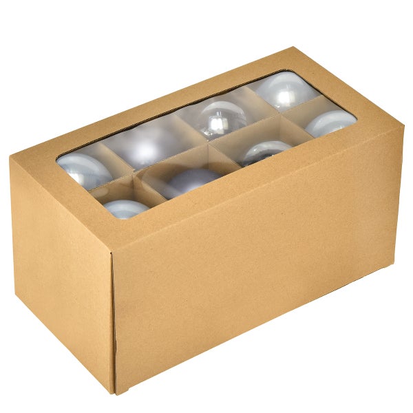 Karton mit acht Christbaumkugeln