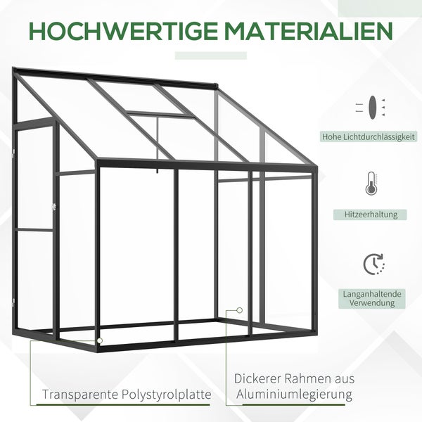 Outsunny Gewächshaus,  Beistell Gartenhaus mit Verstellbares Dach, 182cm x 122cm x 194cm, Aluminiumlegierung Polystyrolplatte, Schwarz