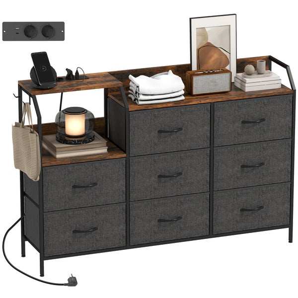 Kommode mit neun Schubladen, Steckdosen und USB-Anschlüssen