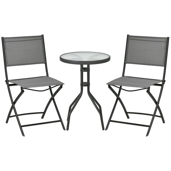 Outsunny 3tlg. Garten-Bistroset, Gartenmöbel Set, inkl. 1 Tisch, 2 klappbaren Stühlen, 50L x 50B x 72H cm, Stahl, Grau