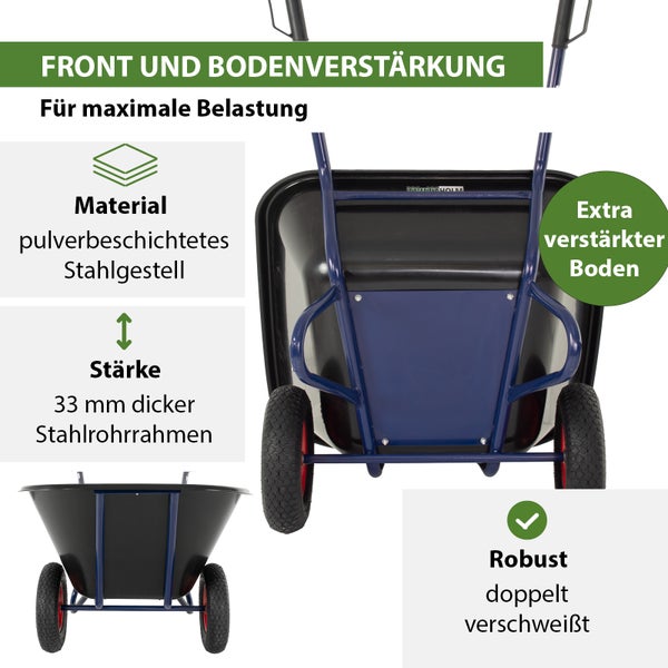 2-Rad Schubkarre XXL 290 L 300 kg Gartenschubkarre Hofkarre Schiebkarre Luftrad Metallfelgen schwarz