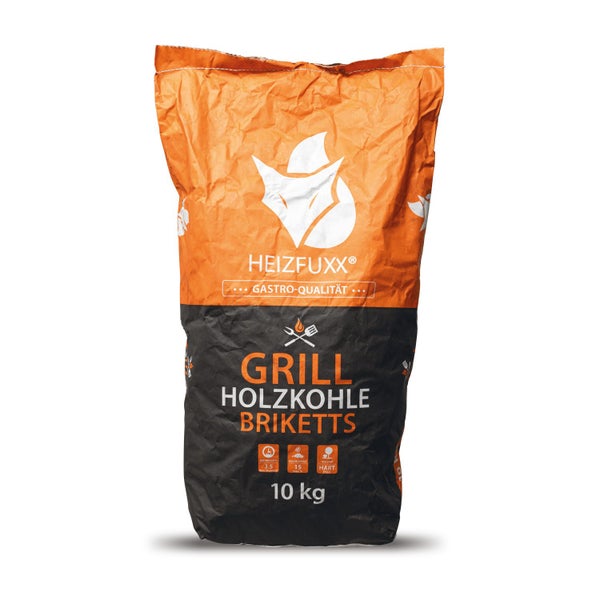 Heizfuxx Grill Holzkohlebriketts 10 kg Sack für Gastronomiequalität