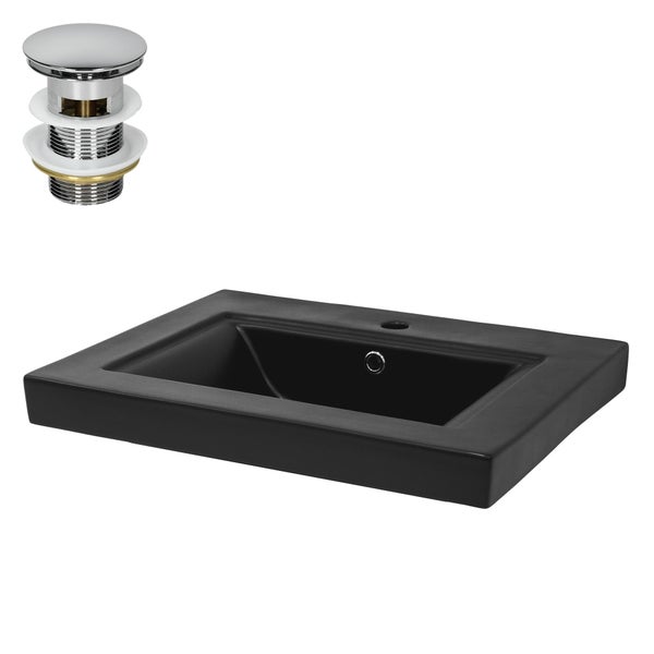 ML-Design Waschbecken aus Keramik Schwarz matt 61x46,5x15,5 cm Eckig mit Ablaufgarnitur, Einbauwaschbecken mit Hahnloch und Überlauf, Aufsatzwaschbecken Einbauwaschtisch Waschschale Handwaschbecken