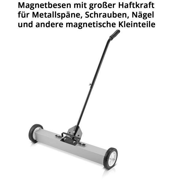 Magnetbesen mit Rädern und langem Griff zum Aufsammeln von Metallspänen, Schrauben und Nägeln.