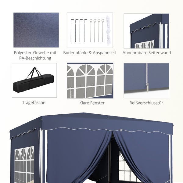 Outsunny Faltpavillon ca. 3 x 3 m, Pavillon mit Seitenwänden, Fenster, Festzelt， Gartenpavillon mit UV-Schutz, Partyzelt mit Tragetasche, für Terrasse, Balkon, Blau
