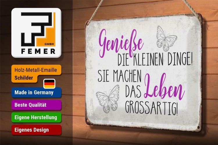 Blechschild Spruch 30x20cm genieße kleine Dinge das Leben