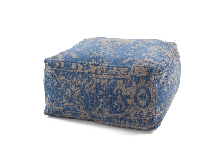 Pouf- Kissen-Set Hocker handgewebt Taupe / Blau 80 cm