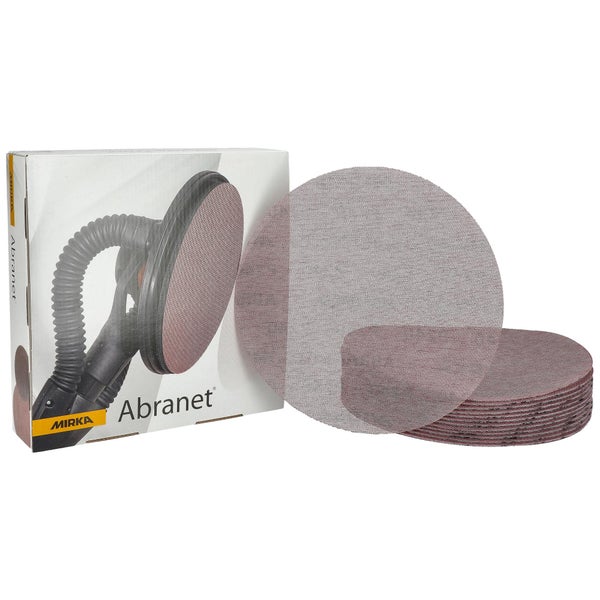 Mirka Abranet Netz-Schleifscheiben Ø 225 mm Klett / Korn P240 / 25 Stk / zum Schleifen von Holz, Spachtel, Lack, Kunststoff / 5422302525