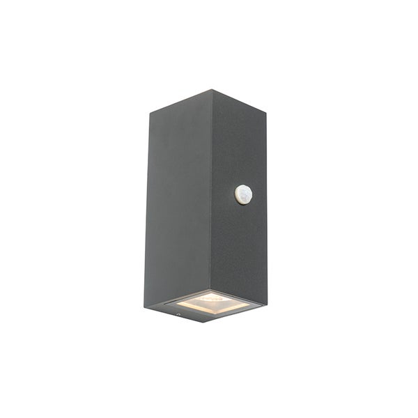 Wandleuchte mit Bewegungsmelder, rechteckige Form, Lichtaustritt nach unten.