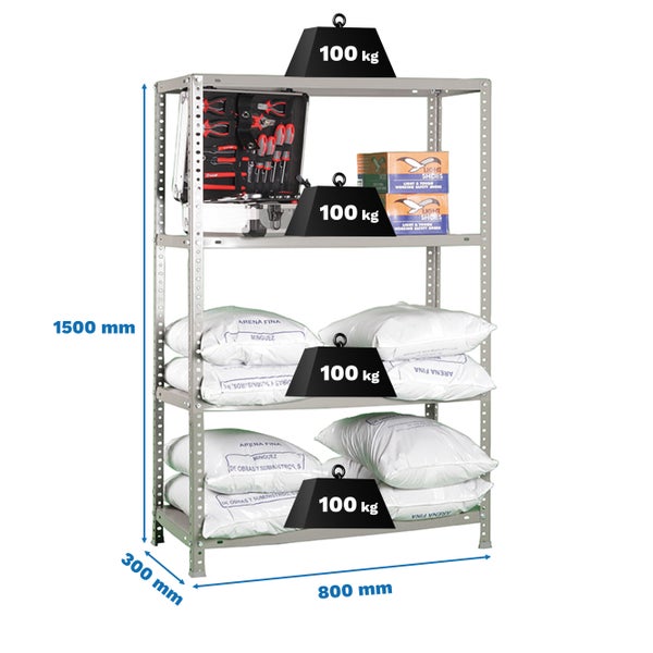 PROREGAL Schraubregal Panda Mid HxBxT 150 x 80 x 30 cm Fachlast 100 kg Grau