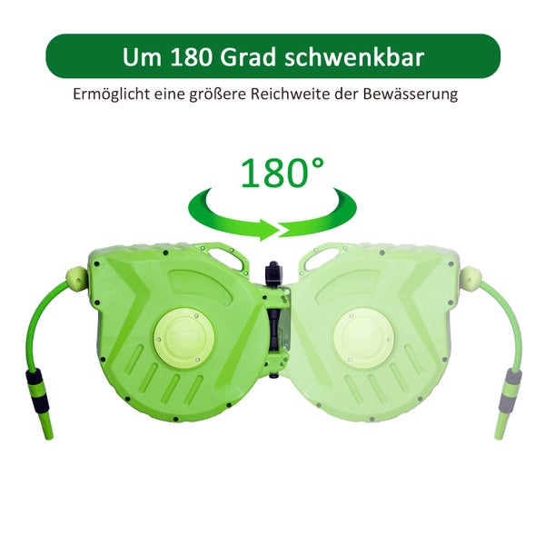 Outsunny Schlauchtrommel 15+1,5m Schlauchaufroller Automatik schwenkbar Druckluft Garten 180° schenkbar Druckluftschlauch Grün