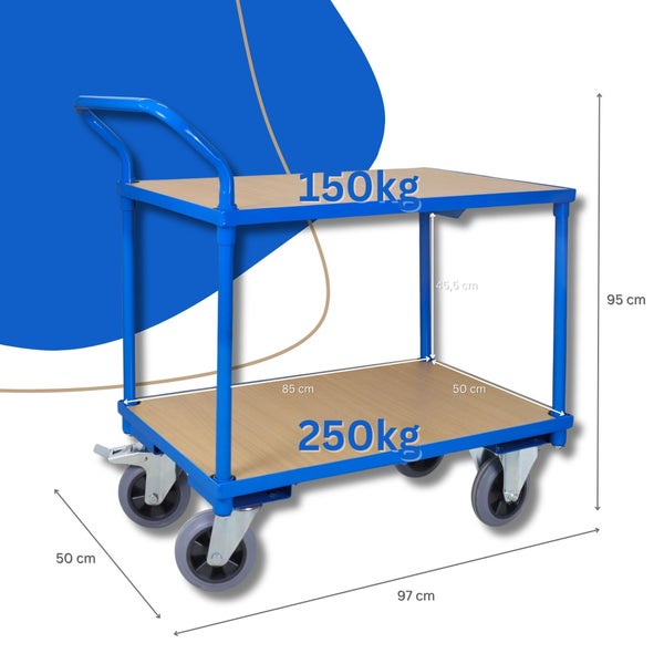PROREGAL Tischwagen Pro mit 2 Etagen HxBxT 95 x 50 x 97 cm Traglast 400 kg Lichtblau