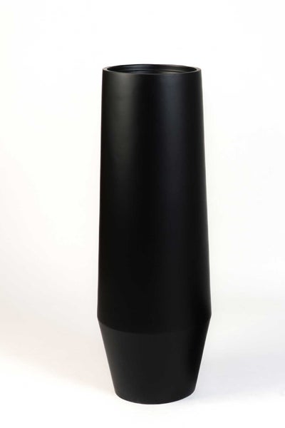 Hohe matt schwarze Vase mit modernem konischem Design