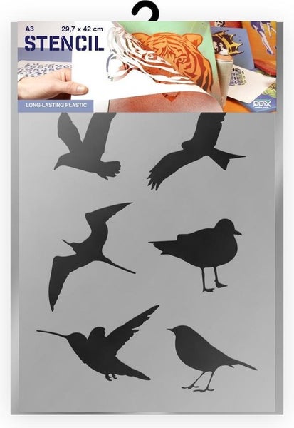 QBIX Vogel Silhouetten Vorlage A3 Größe Kunststoff - Höhe erster Vogel 12 cm